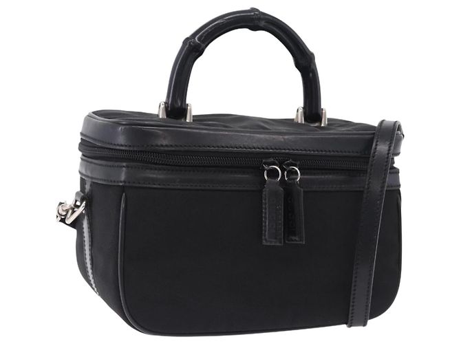 GUCCI Bamboo Vanity Handtasche Nylon 2way Schwarz Silber 013 2490