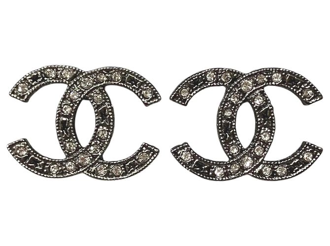 Chanel Coco Mark Ohrringe Schwarz Silber