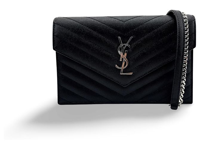 Autre Marque Saint Laurent Classic Monogram Wallet on Chain Matelasse Chevron Leather Small