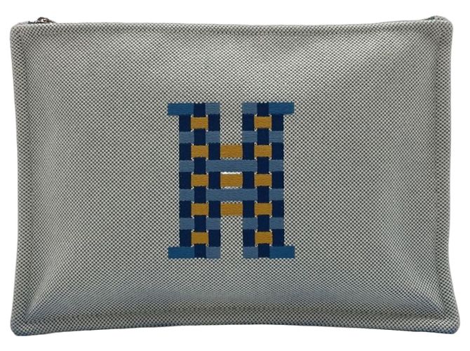 Hermès HERMES Hermes Pouch H Tissage Flat Blue Bag