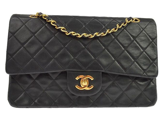 Chanel Vintage Classic Double Flap Quilted Lambskin Medium Noir