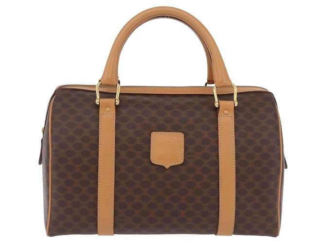 Céline Celine Vintage Boston Macadam Coated Canvas Medium Marrone