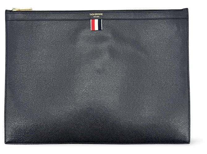 Porte-documents zippé Thom Browne en cuir avec appliqué