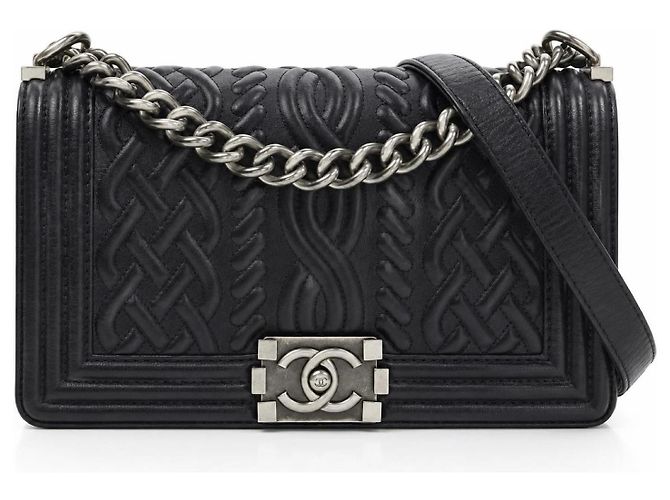 Chanel Boy Flap Bag Medium Edinburgh Celtic Knot Schwarz Silber Hardware