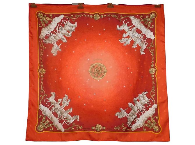 Hermès Cosmos silk square White Red Golden