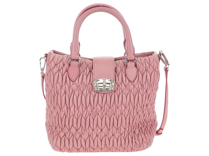 Miu Miu Crystal Convertible Top Handle Matelasse Leather Small Rosa