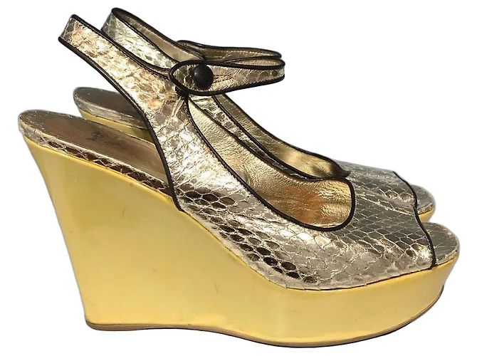 Prada Silver Python Wedge Sandals Size 37 Silvery