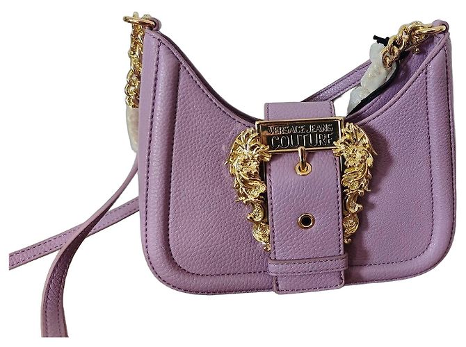 Bolsa de ombro Versace Jeans Couture em couro lavanda