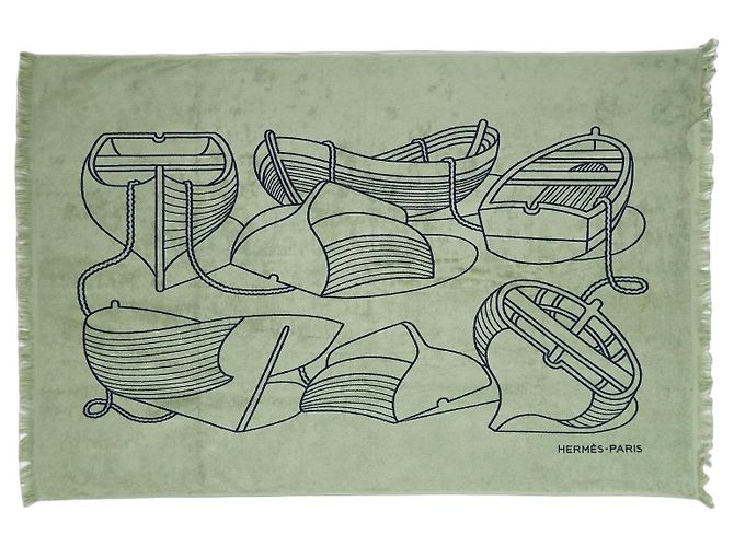 Hermès Drap de plage Thalassa Vert et Bleu Marine