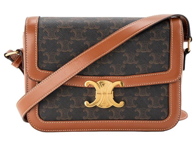 Céline CELINE - Bolsa de ombro Triomphe Celine em tela revestida triomphe castanha e couro tan