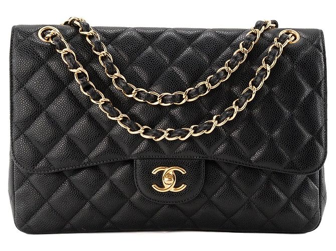 CHANEL - Borsa a tracolla Classic/Timeless Jumbo Chanel in pelle caviar nera