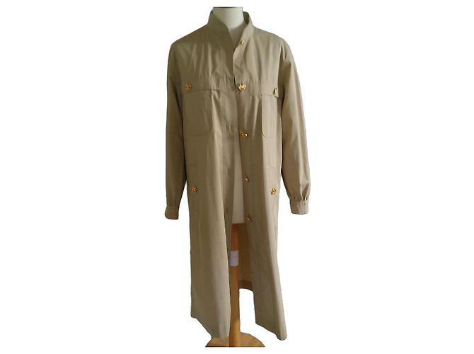 Trench coat longo de algodão bege Céline