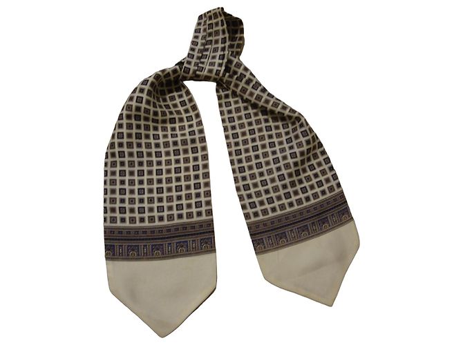 Hermès Silk Scarf with Geometric Patterns Brown White Blue