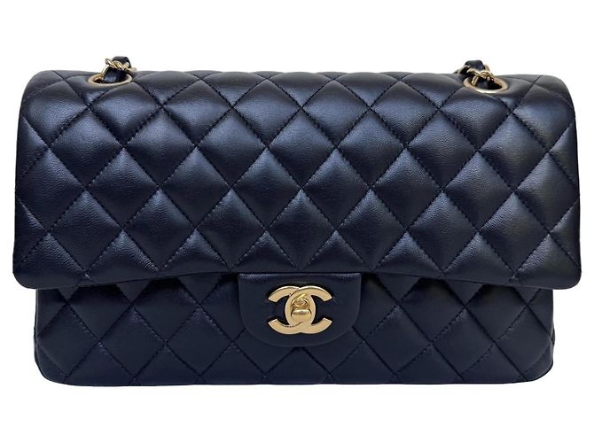 Timeless Borsa Chanel Classic Double Flap Medium Pelle d'Agnello Nera