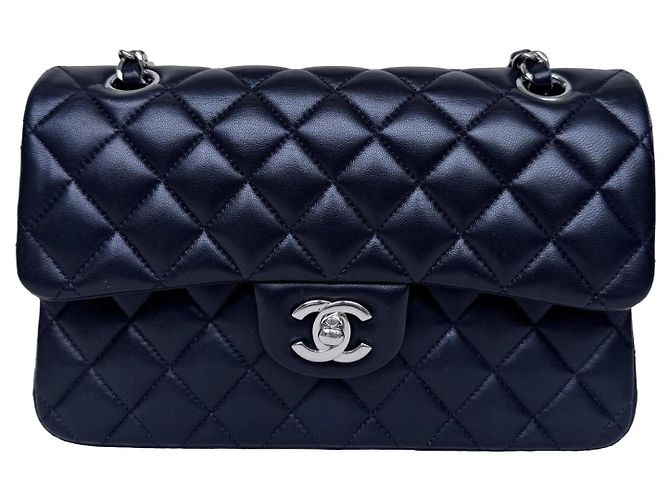Timeless Chanel Classic Double Flap Small Pelle Agnello Nero Argento