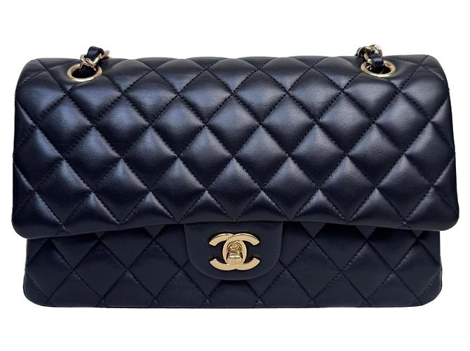 Timeless Chanel Classic Double Flap Medium Pelle d'Agnello Nera Oro
