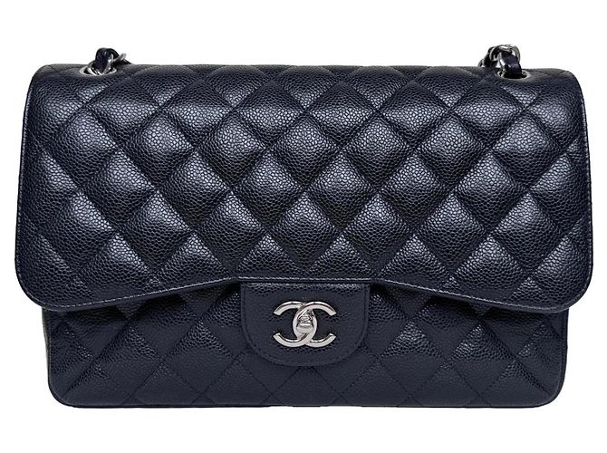Timeless Borsa Chanel Classic Double Flap Jumbo Pelle d'Agnello Nera