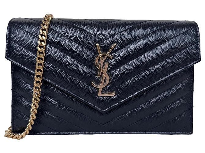 Autre Marque Saint Laurent Portafoglio Cassandre Envelope con Catena Nero