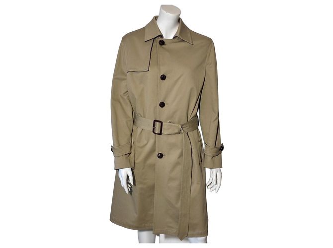 Saint Laurent Trench coat de algodão bege com forro de lã xadrez