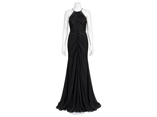 Vera Wang Abito Nero Scollo all'Americana e Drappeggio