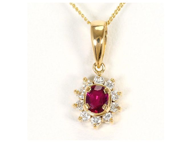 Autre Marque Colar em ouro amarelo 18K com rubi e diamante