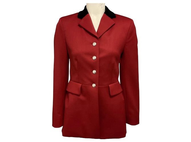 Hermès Hermes Brick Red Button Front Wool Riding Equestrian Jacket with Black Velvet Collar