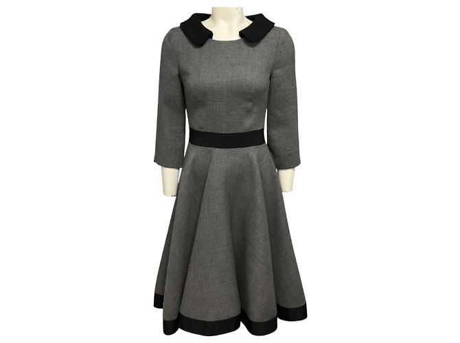 Vestido midi acampanado de lana con cuello Prada Grey / Black