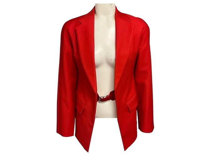 Hermès Hermes Wolle-Jacke mit Poppy-rotem Seidenfutter und Lammledergürtel