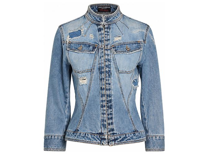 Dolce & Gabbana, distressed Denim-Jacke mit Strass