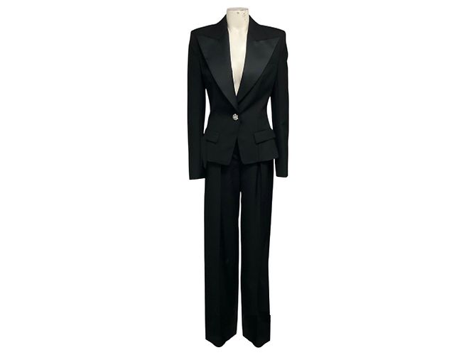 Completo tuxedo giacca e pantaloni neri con cristalli Alexandre Vauthier