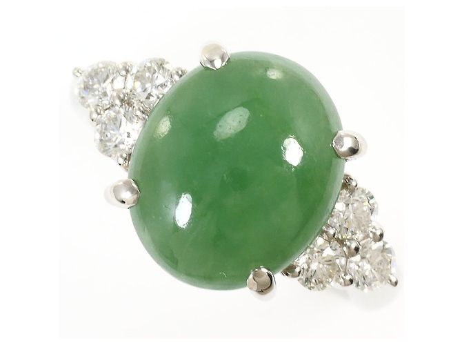 Autre Marque Platin-Bandring mit Jade und Diamanten