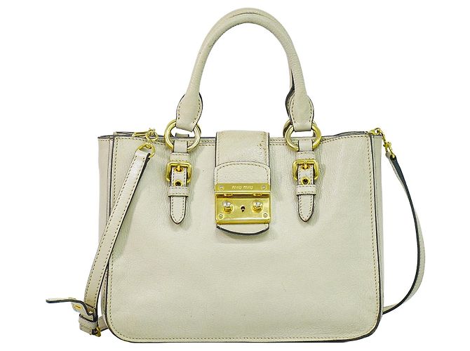 Miu Miu Madras Convertible Lock Leather Medium Beige
