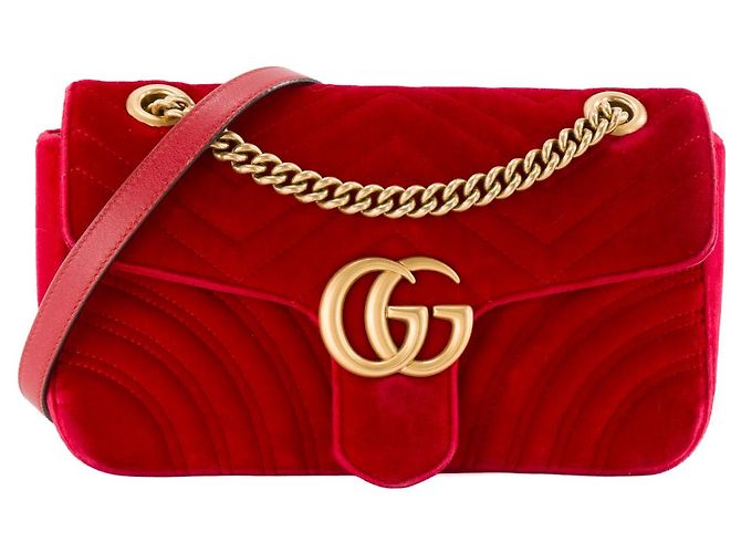 GUCCI - Sac à bandoulière GG Marmont Medium Gucci en velours rouge Red