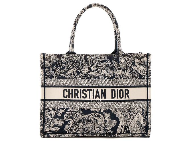 DIOR - Bolso Cabas Book Tote Medium Dior en toile de Jouy beige y azul Azul marino