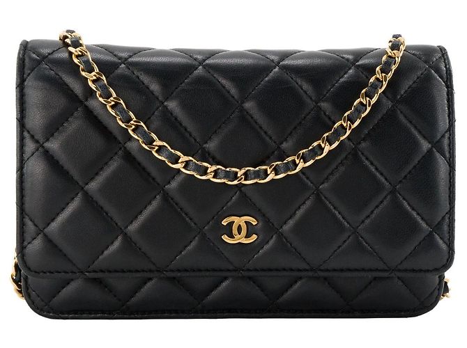 CHANEL - Bolsa de ombro Wallet On Chain Classic/Timeless Chanel em couro liso preto