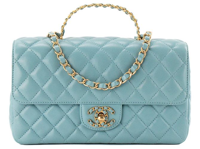 CHANEL - Borsa a tracolla Classique/Timeless Top Handle Chanel in pelle liscia blu