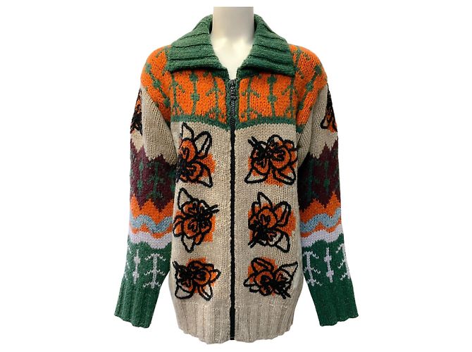 Autre Marque Cardigan Chalet La DoubleJ Camel Multi Wool Embroidered