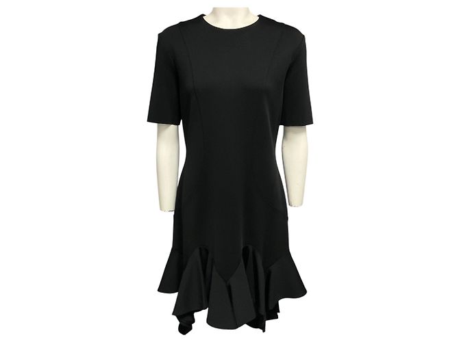 Vestido midi evasê com folhos e mangas curtas Givenchy preto