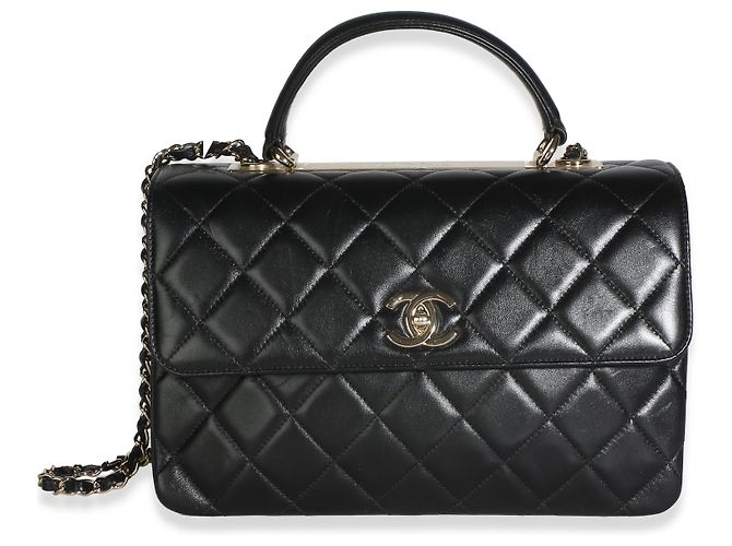 Gabrielle Bolso Chanel Medium Trendy Top Handle de piel de cordero acolchada negra Negro