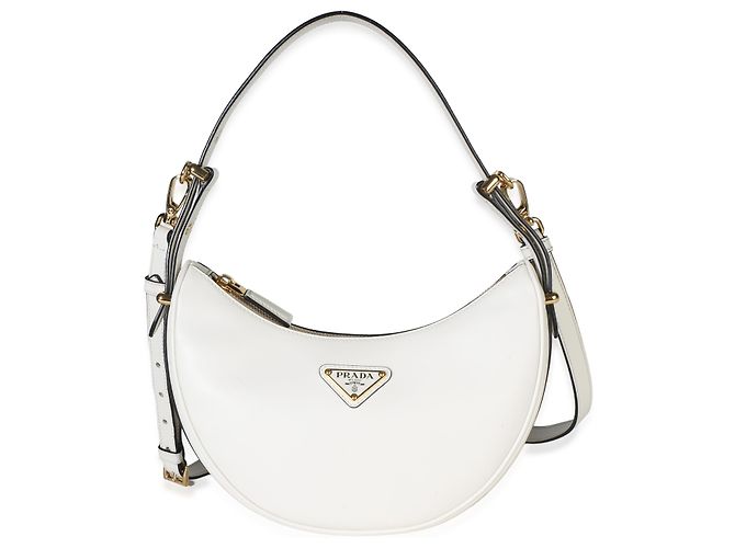 Prada White Soft Calfskin Small Arque Shoulder Bag