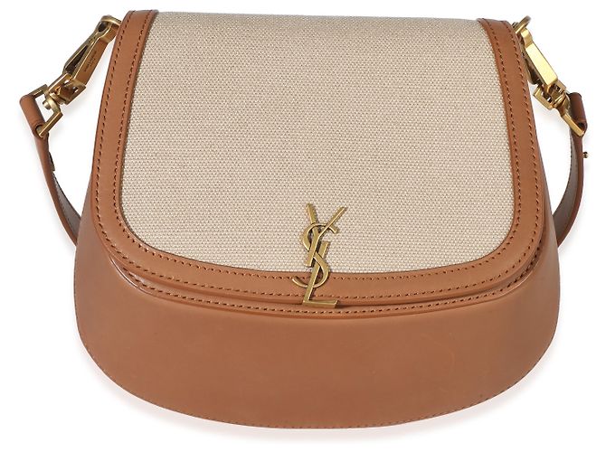 Autre Marque Mala Mini Voltaire com pega Saint Laurent em tela e couro de bezerro Natural Tan Marrom Bege