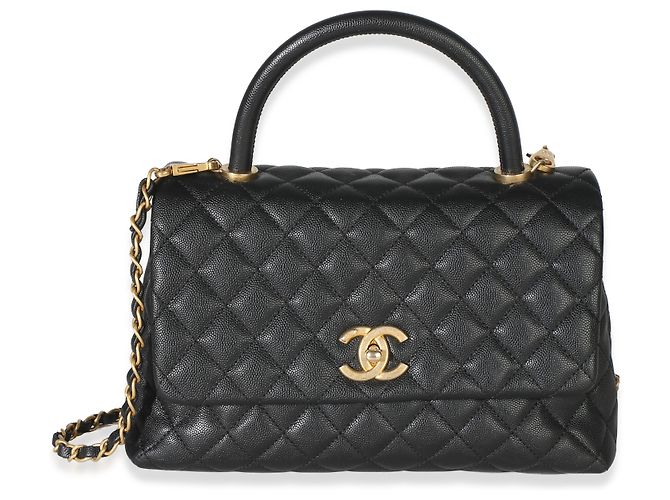 Gabrielle Bolso Chanel Medium Coco Top Handle de piel caviar acolchada negra