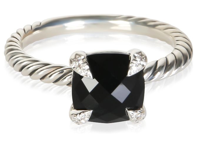 David Yurman Sterling Silver Onyx and Diamond Chatelaine Ring