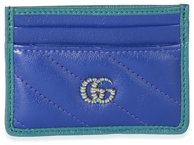 Tarjetero Gucci Marmont Torchon de piel de becerro acolchada azul