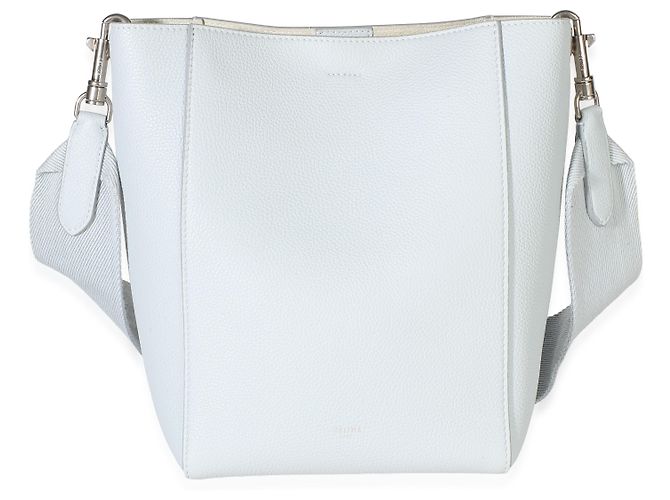 Céline Pequena mala bucket Sangle Celine em pele de vitela grão macio azul claro