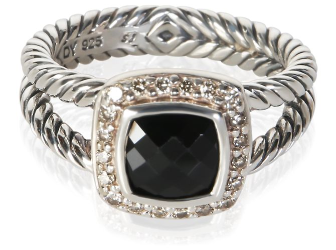 Anel Petite Albion David Yurman em prata de lei, ônix e diamantes