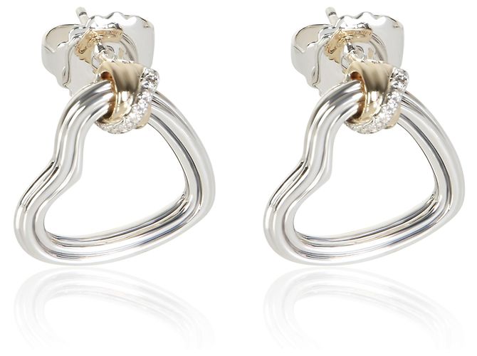 Autre Marque Orecchini John Hardy Yellow Gold & Sterling Silver Diamond Bamboo Heart