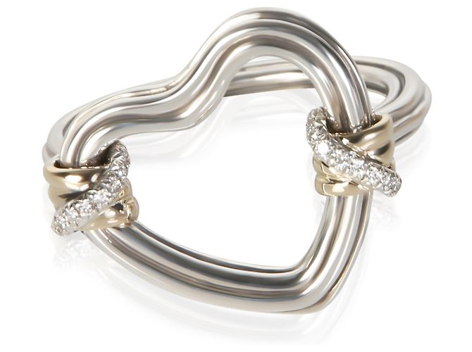 Autre Marque Anillo John Hardy Corazón de Bambú en Oro Amarillo, Plata Esterlina y Diamantes