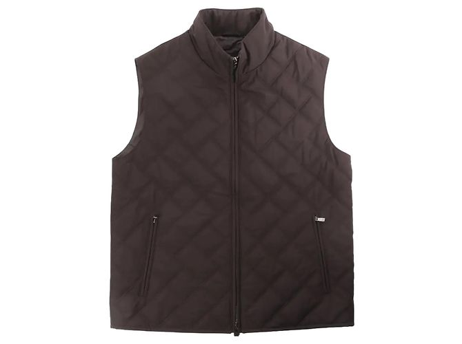 Corneliani Quilted Zip Gilet in Brown, Size 50 IT