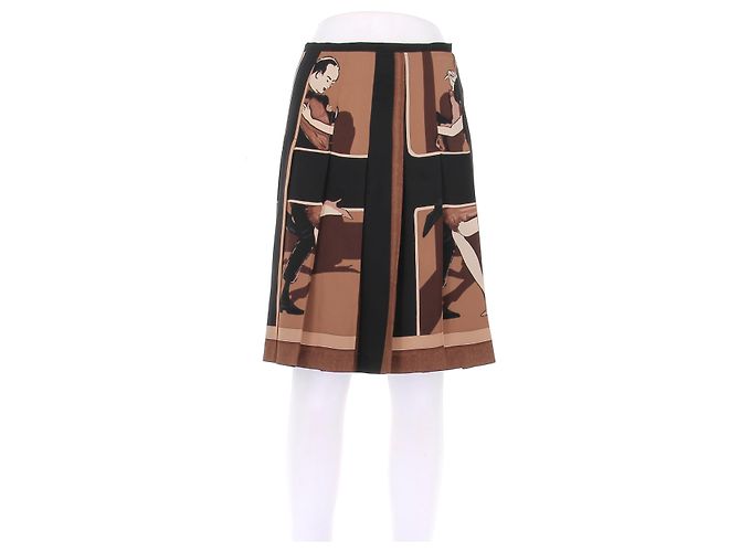 Hermès Jupe en soie marron et noire Brown